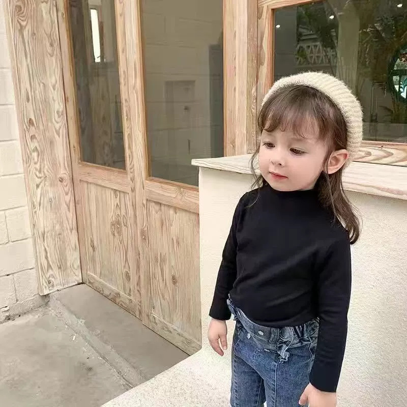 Picture of Girls' Base Shirt Baby's High Collar Velvet Children's Autumn and Winter Outer Wear Korean Style Western Style Long Sleeve T-Shirt