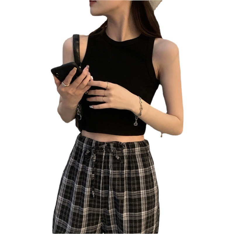 American-Style Small Round Neck Slim-Fit Crop Top for Outerwear, Summer 2025 New Spicy Girl Camisole with a Sense of Design
