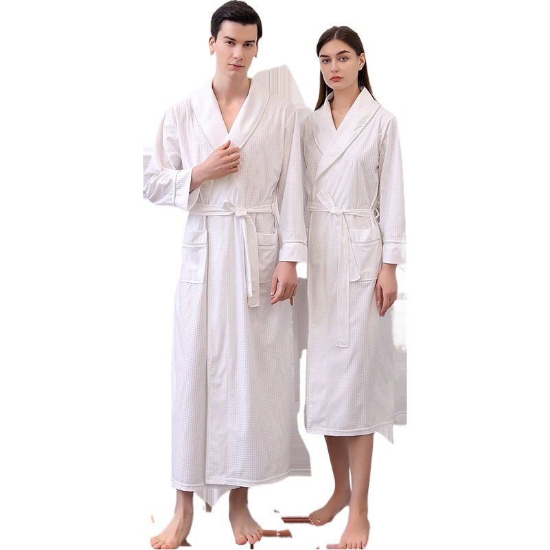 Summer Thin Satin Bathrobe, Water-Absorbent and Quick-Drying Couple's Nightgown, Women's Extra Long Plus Fat Large Size Bathrobe for Men, Spring & Fall