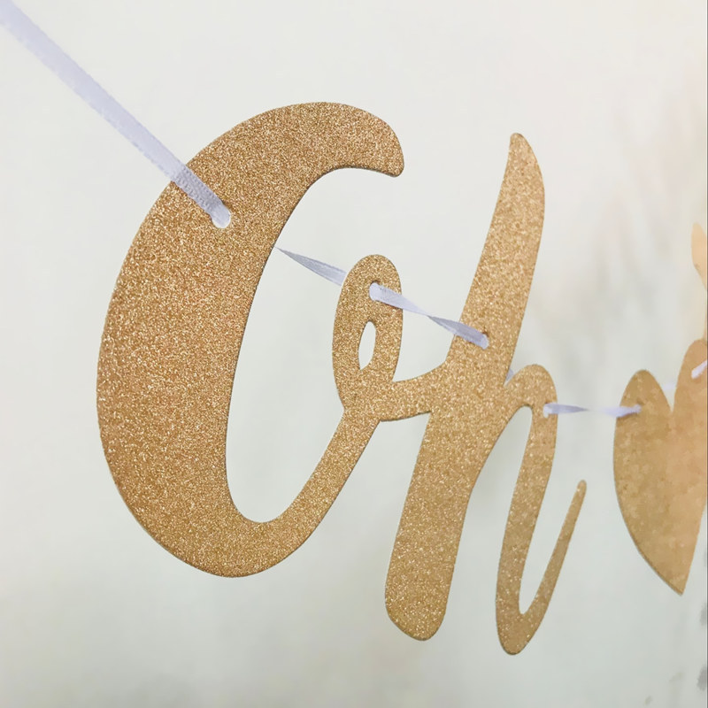 Picture of BABY Welcome Party Flag on Letters BABY's Birthday Flower Year-old Party Decorative Banner Golden OH BABY Flag