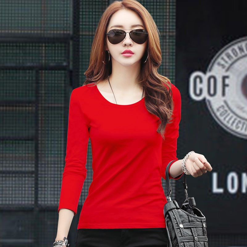 Picture of Spring and Autumn Round Neck Base Shirt for Women 2025 New Solid Color Thin Long-Sleeve T-Shirt Slim Fit Versatile Plus Size Autumn Top for Women