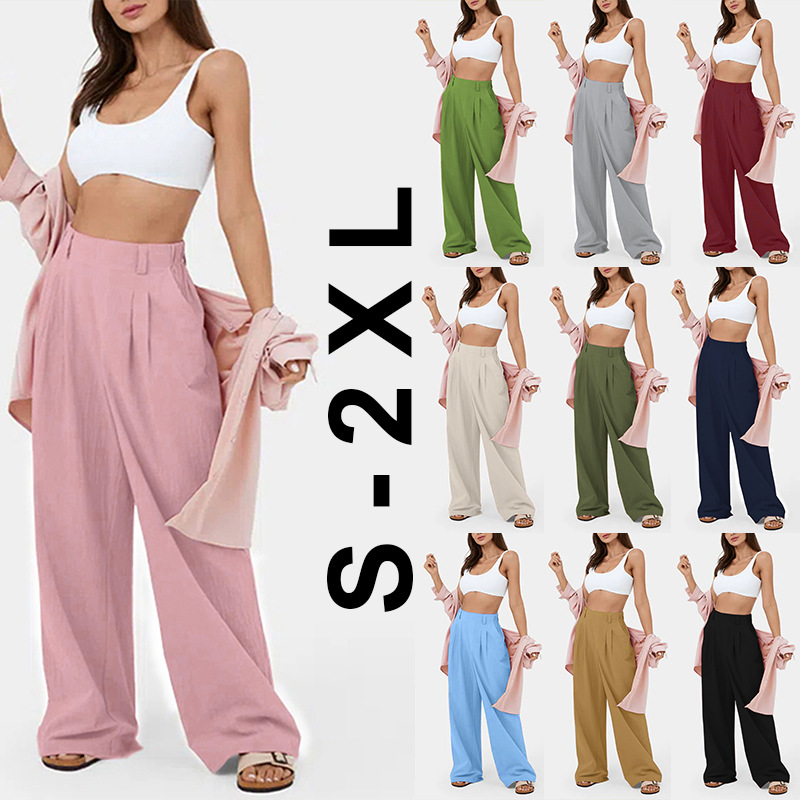 2023 Amazon European and American Foreign trade cross-border women's pants cotton women's high waist wide leg pants casual loose trousers