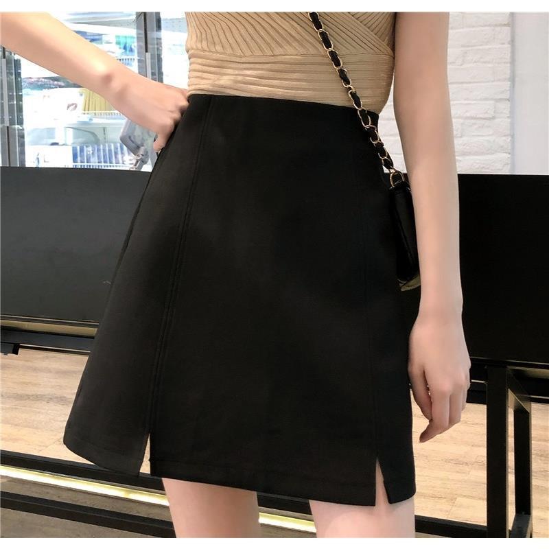 Large Size Skirt Women's Summer High Waist Split Professional Group Chubby Girls Korean Style Slim A- line Black Anti-slip Skirt