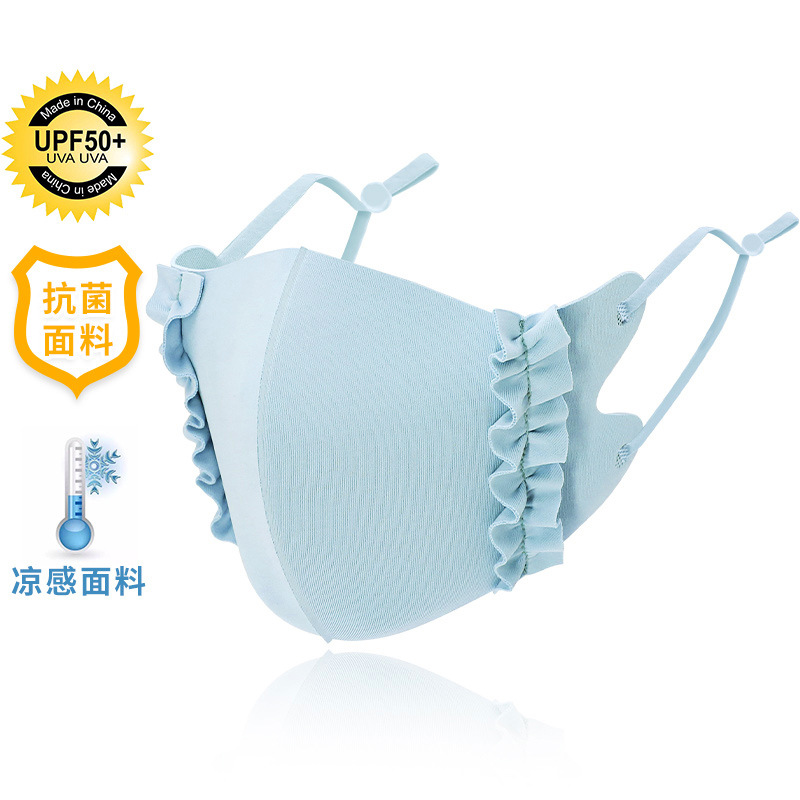 Picture of Ice Silk Wood ear edge three-dimensional adjustable cloth mask candy color thin cool sunscreen breathable mask 
