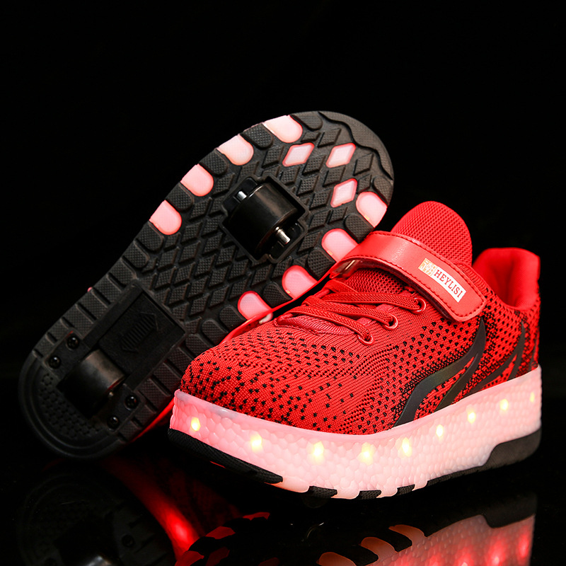 Children's two-wheel heloo shoes skating shoes USB charging interface LED light Boy's wheel shoes girl's luminous shoes