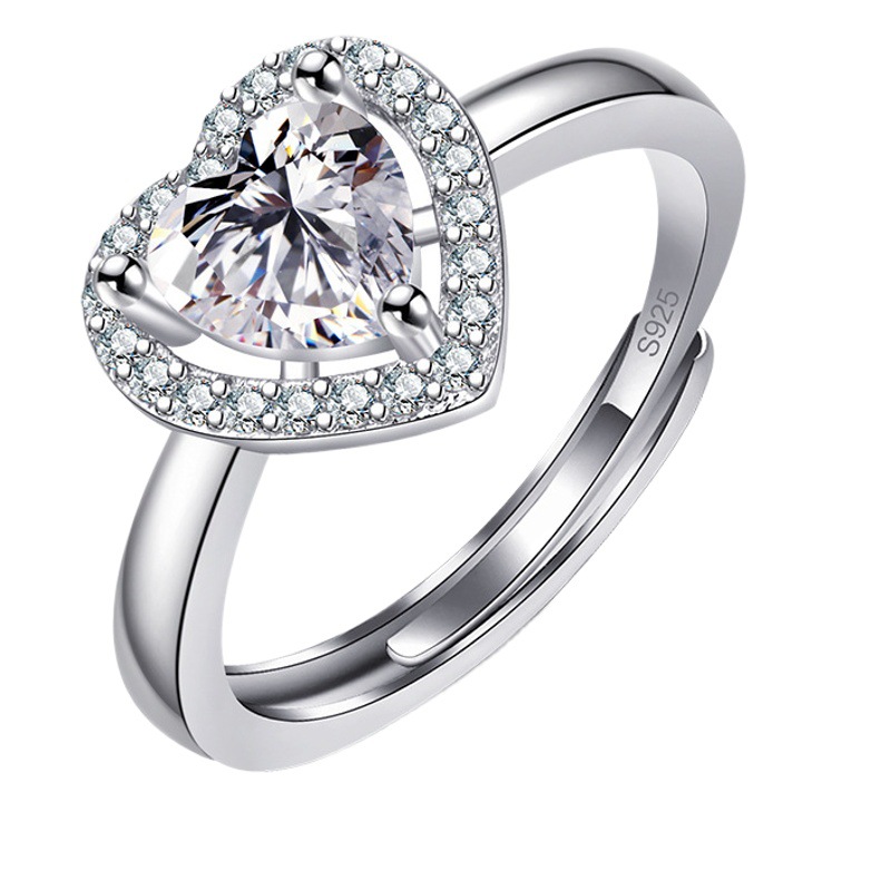 New Heart-Shaped Inlaid Moissanite Diamond Ring, Sweet Style, Simulated Heart, Cold Style Opening, Adjustable Proposal Ring