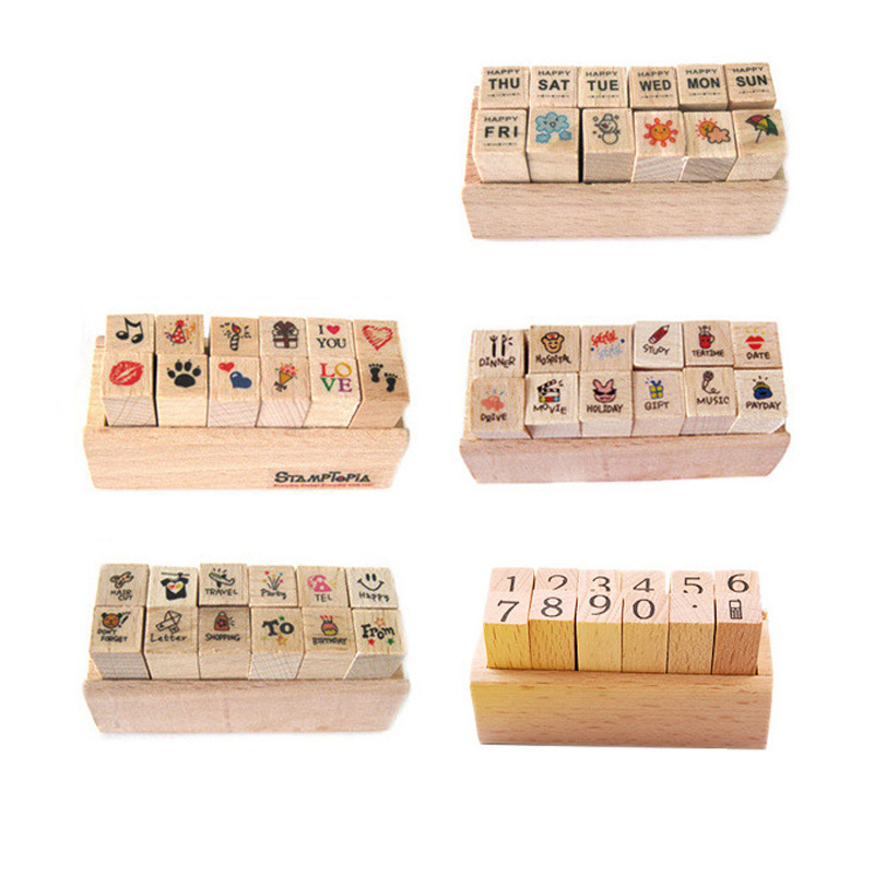 Picture of Creative Journal decoration diary seal love life wooden seal (12 pieces in) wooden boxed 5 options