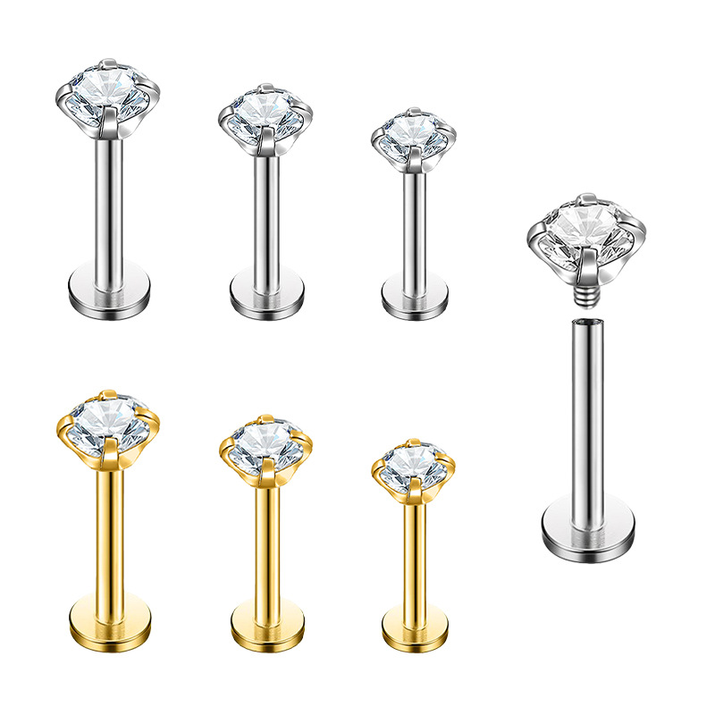 European and American cross-border titanium alloy claw zircon internal teeth lip nail puncture jewelry F136 G23 Diamond-embedded lip decoration ear bone nail