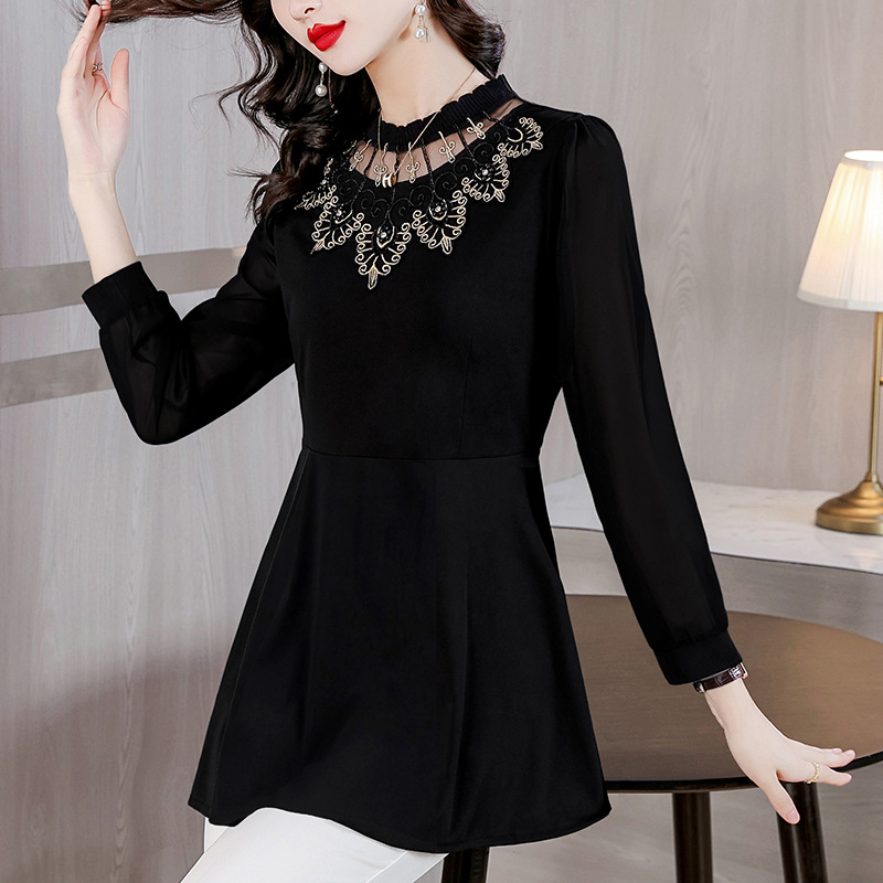 Picture of Real shot this spring's new waist skirt belly-covering long sleeve base shirt foreign style French top