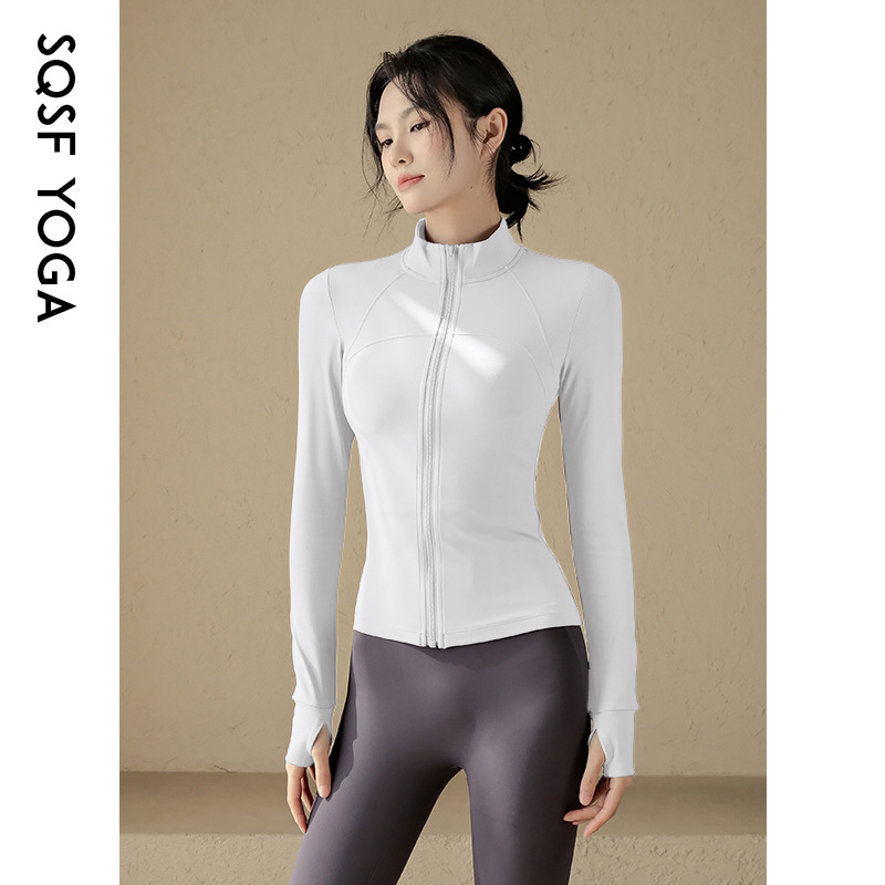 Slim Quick-Drying Clothing Women's Outwear Autumn and Winter Women's Blue Stand-Up Collar Hoodless Yoga Clothing Top 2025 New Style