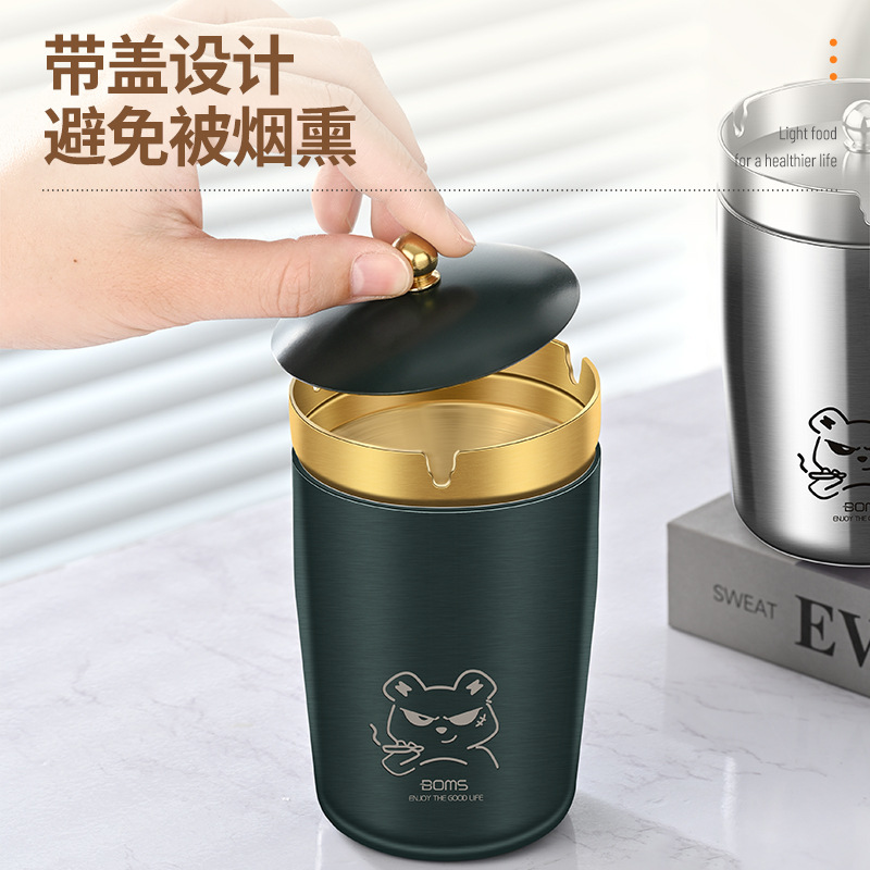 Picture of Wholesale stainless steel ashtray round windproof ktv bar living room with lid ashtray office hotel gift