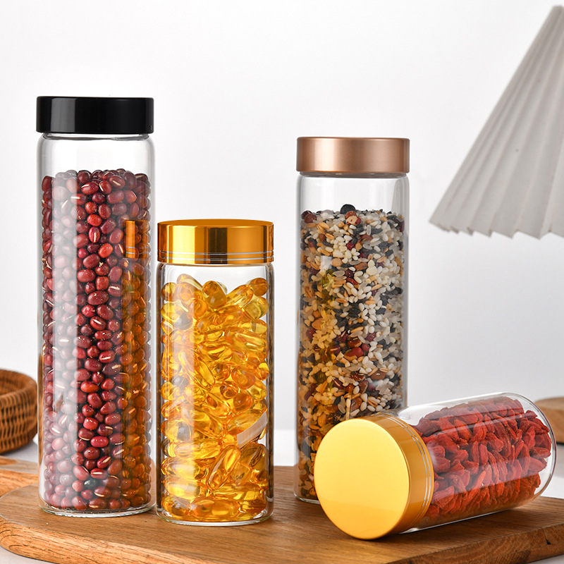 Picture of 58 screw mouth Buddha beads packaging bottle transparent glass sealed jar grains storage storage jar honey bottle candy bottle