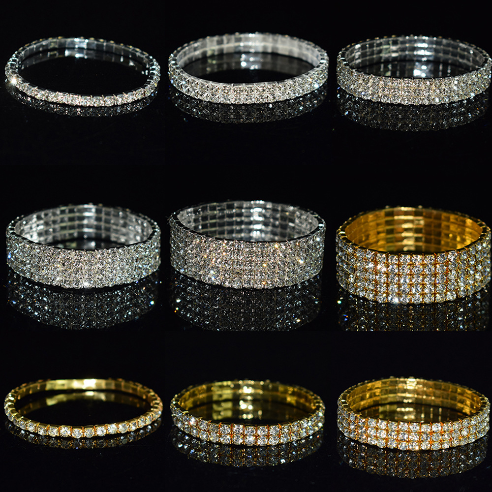 Factory Direct Sales Exaggerated Multi-Row Bride Versatile Diamond-Encrusted Elastic Bracelet Bracelet Wholesale Aliexpress 1005