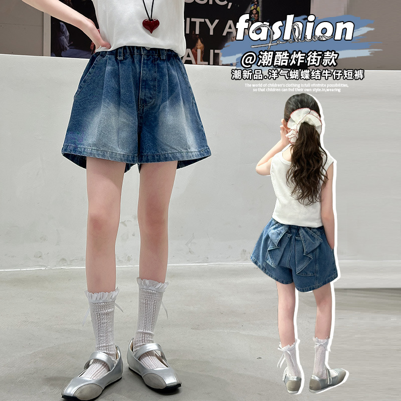 Girls' Denim Shorts Summer Thin Big Children's Summer Stylish Bow Pants Girls' Summer Fashion Hot Pants