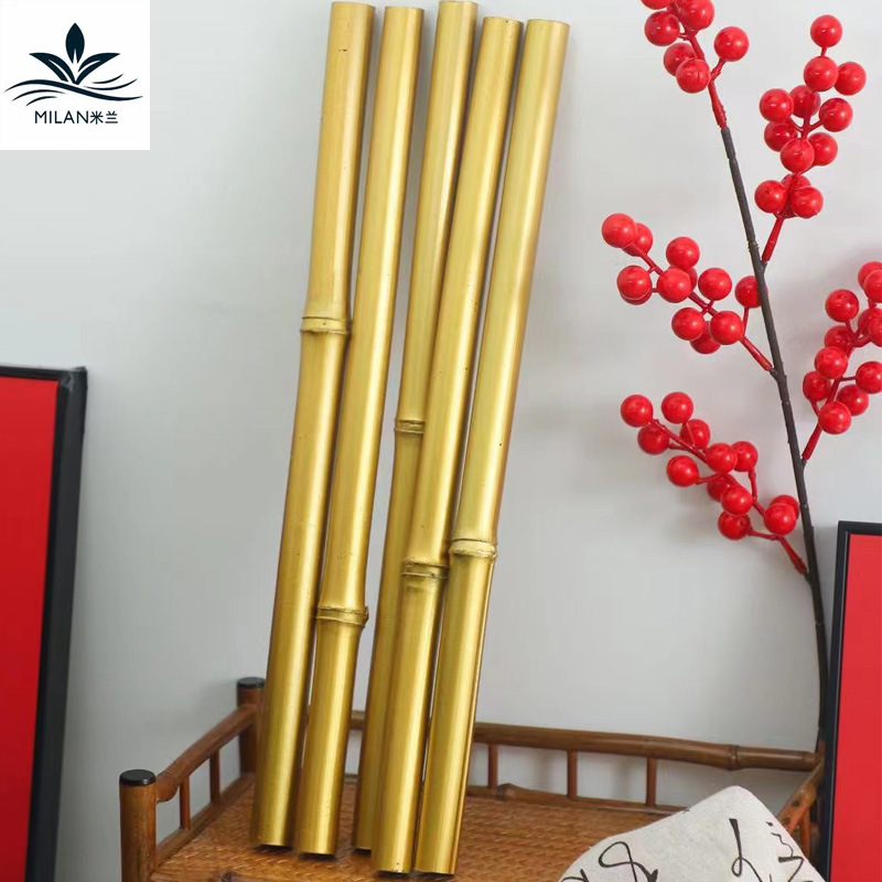 Chinese Golden Painted Bamboo Pole Natural Bamboo New Year Flower Bucket Decorative Material Golden Bamboo Pole Handmade DIY Tool