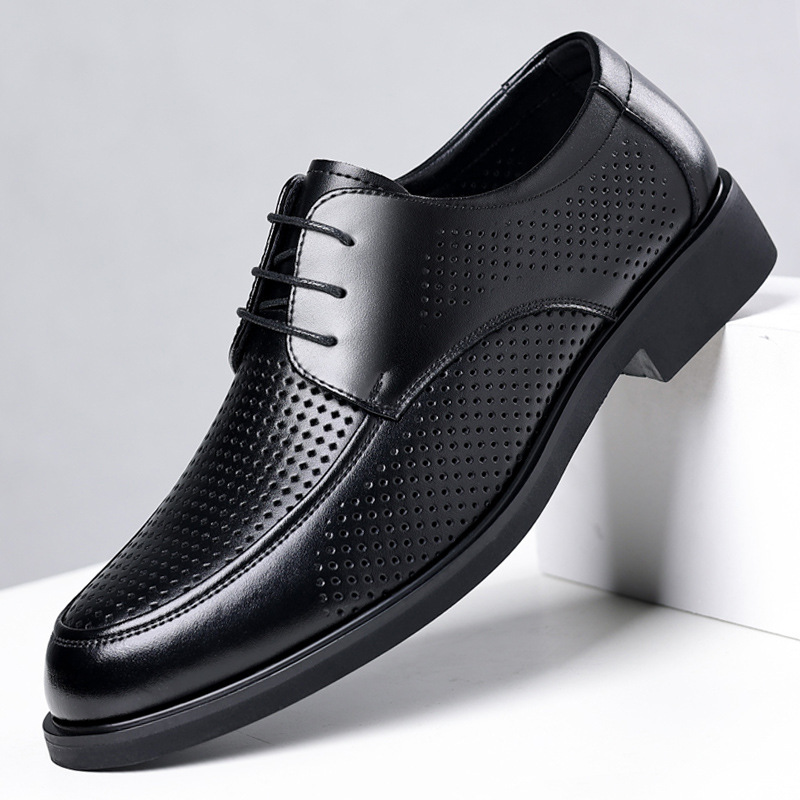 Summer sandals men's cowhide casual soft bottom breathable hollow sandals lace-up business formal leather shoes a generation of hair