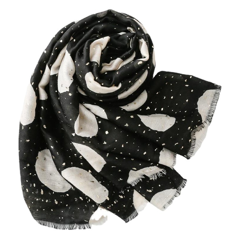European and American exports to France for autumn and winter cotton and linen hand scarf gilded black and white polka dot round silk scarf warm shawl ladies