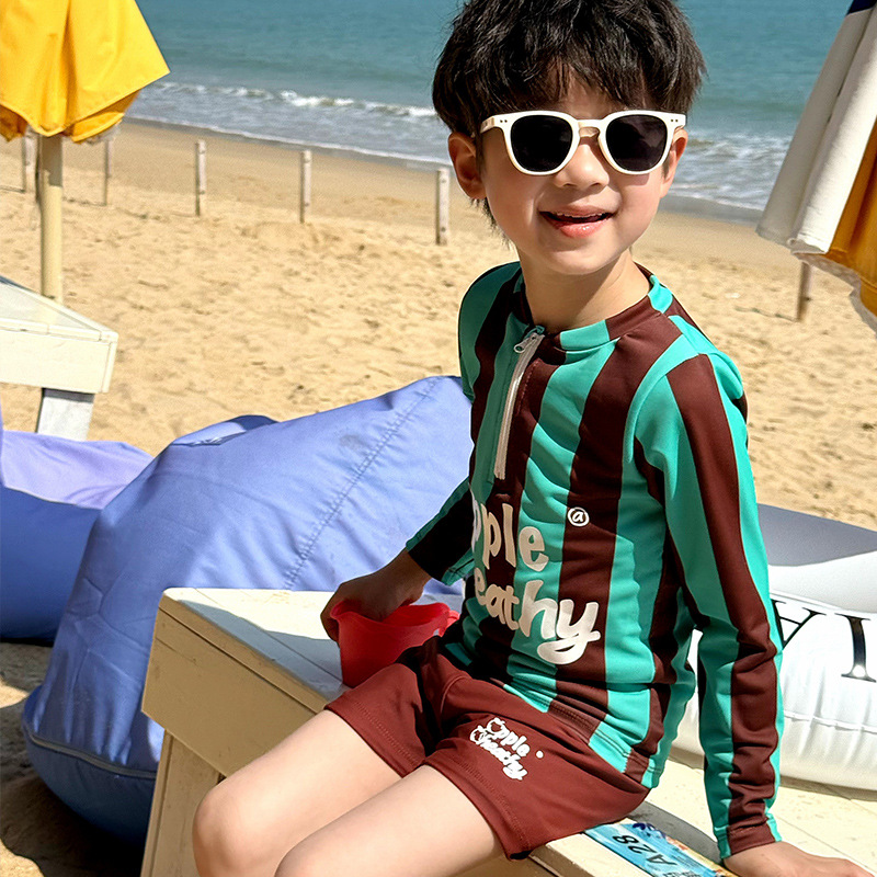 New Children's Swimwear Boys and Girls Baby Long Sleeve Sun Protection Swimwear suit Stripe Color Contrast Fashion Hot Spring Holiday Swimwear
