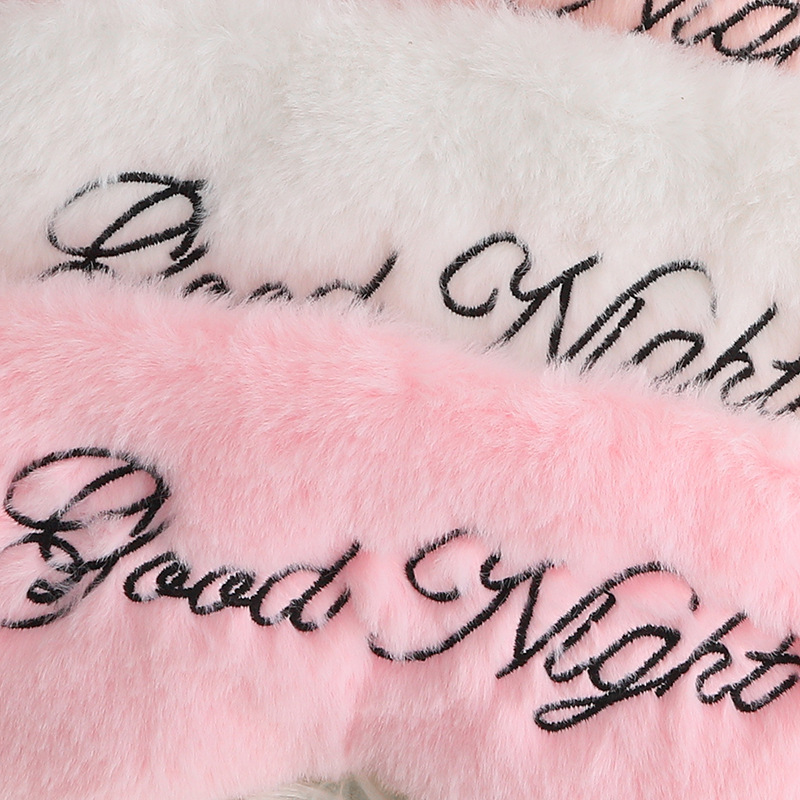 Picture of Eye Mask Plush Good Night Embroidered Letter Sleep Eye Mask Shading Silk Small Rabbit Hair Eye Mask Simple Comfortable in stock