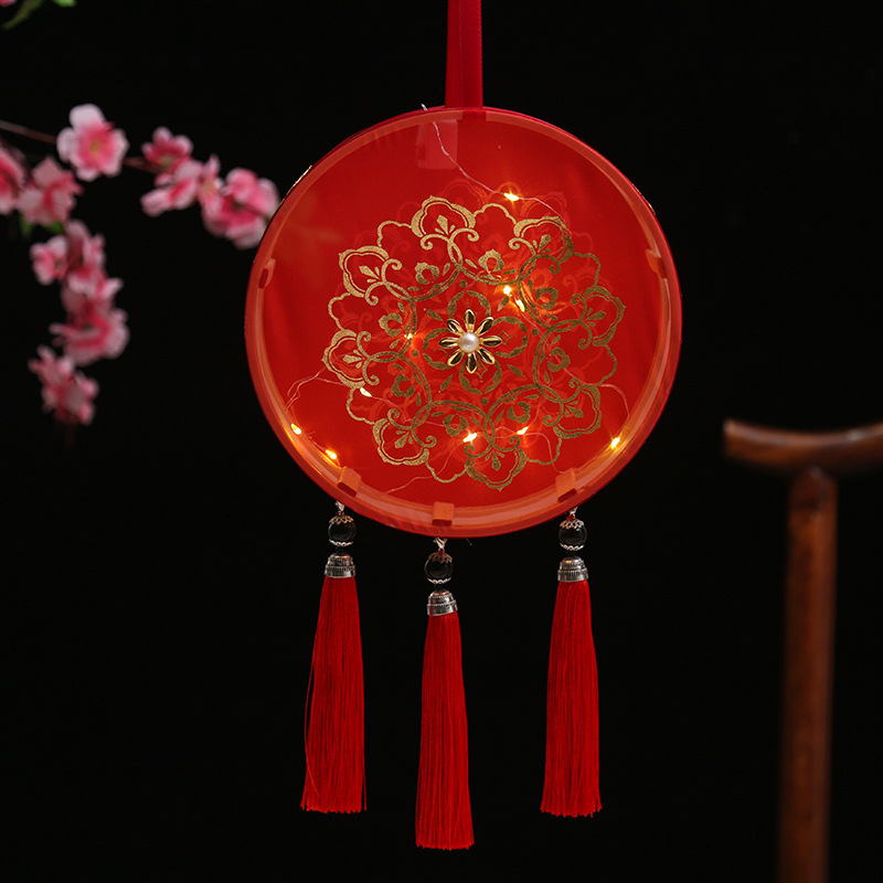 Picture of New Hanfu mid-autumn festival lantern diy handmade flowers and plants Lantern finished led Luminous lantern ancient style portable palace lantern
