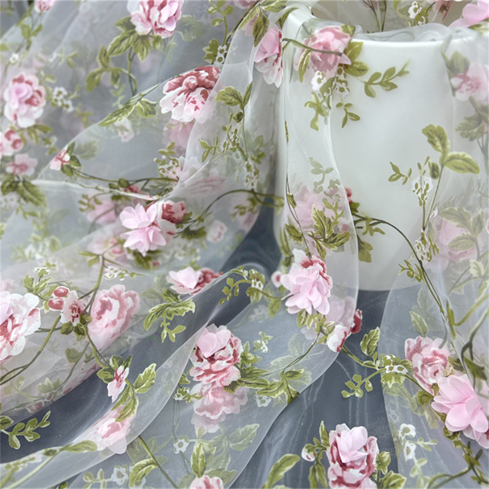 Picture of Hot Sale 3D Handmade Ordered Stereo Fabric Organza Printed Branch Flower dress Chiffon Embroidered Fabric Lace