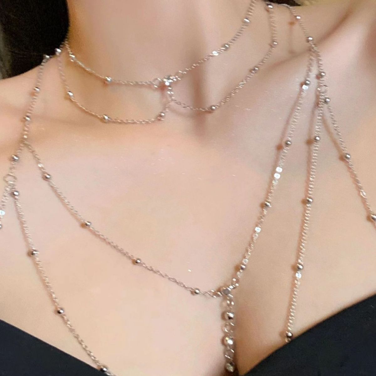 Picture of Chest Chain Jewelry Pure Desire Internet Celebrant Same Style High-end Fashion All-match Sexy Flash Diamond Pendant Body Chain Necklace