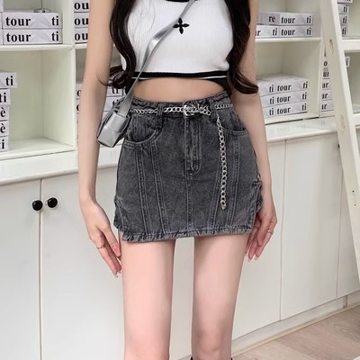 Irregular Retro High Waist Denim Skirt Women's Summer 2024 New Anti-glare A- line Hip Short Pants Skirt