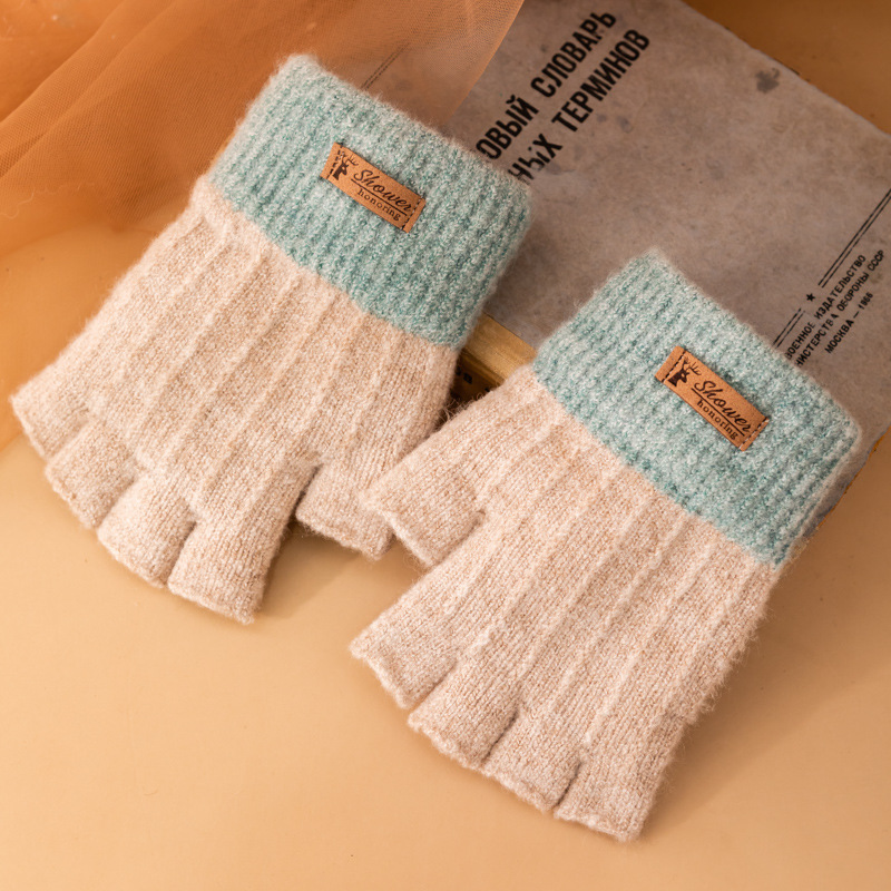 Picture of Korean half-finger wool gloves for women and students in autumn and winter plus velvet padded cycling writing cold and warm