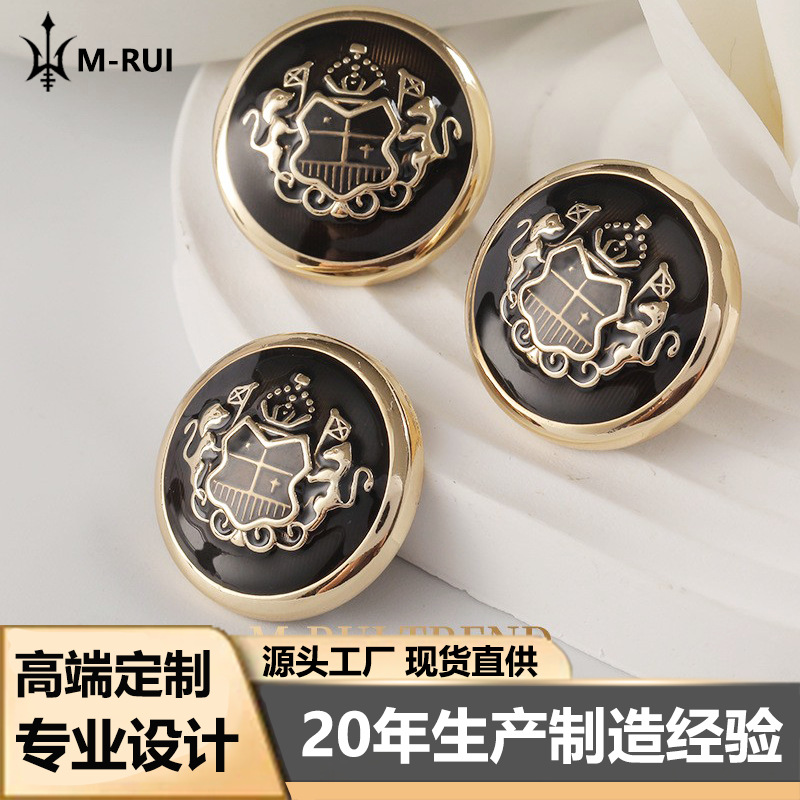 British Style Retro Metal Button Arc Double Lion Suit Coat Hand-Sew Oil Zinc Alloy Button Button