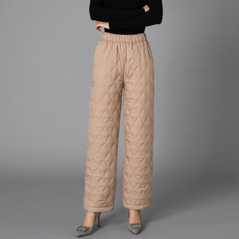 Picture of Wide-Leg Cotton Trousers for Women in Autumn and Winter, Thickeneded Middle-Aged and Elderly Warm Trousers, Slimming Look Large Size Casual Straight Outer Wear down Cotton Trousers
