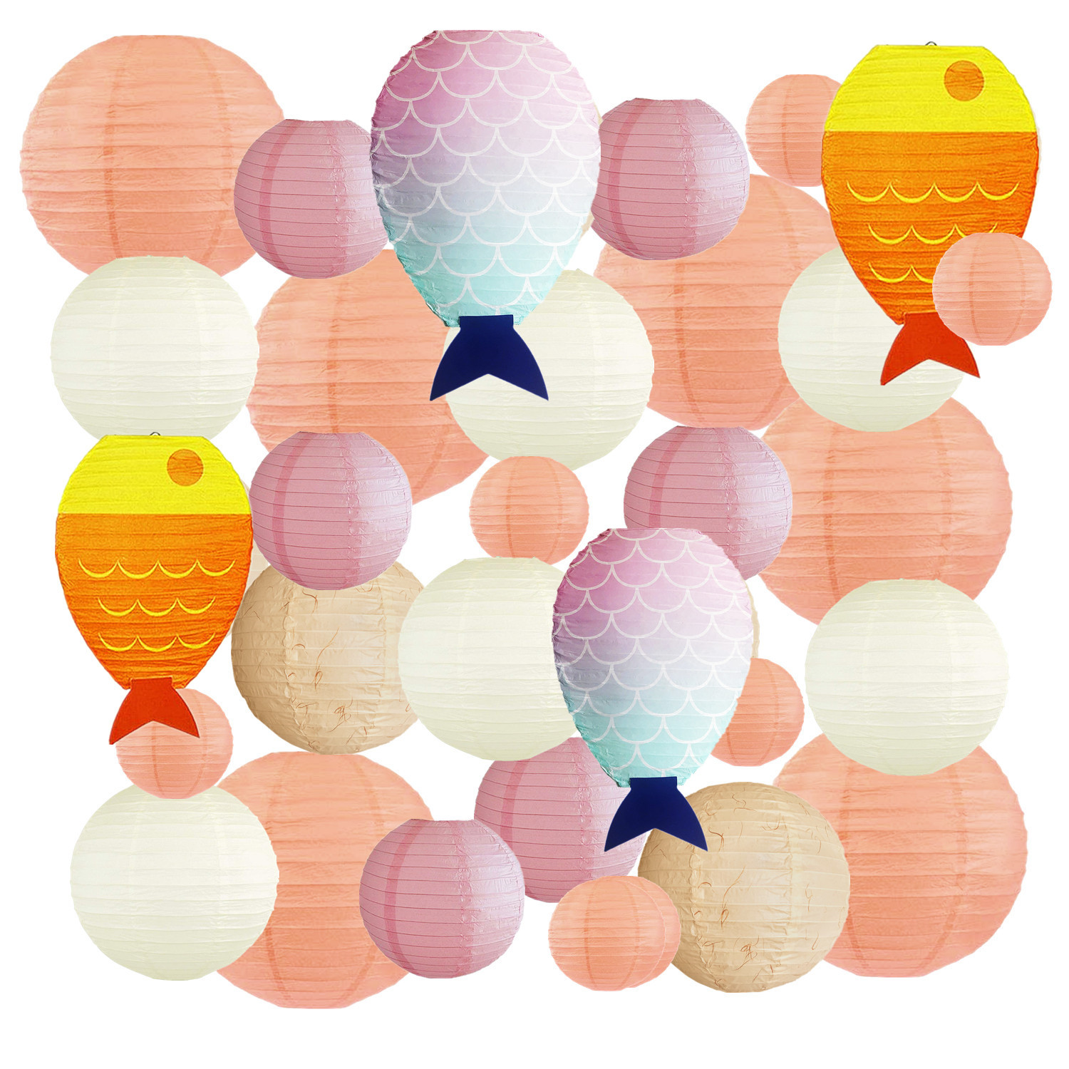 Picture of Spring, Summer, Autumn and Winter Colorfulful Paper Lanterns Round Foldableable Paper Art Combination Set Hanging Lanterns
