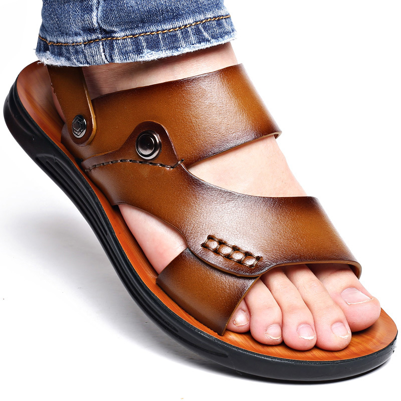 Leather Sandals for Men, New Summer Style, Non-Slip, Soft-Soled, Breathable Slippers, Large Size, Casual Outdoor Wear, Beach Shoes, Trendy