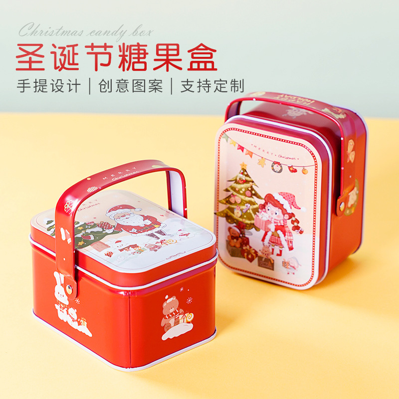 Christmas candy box red festive square portable creative tinplate candy box source manufacturers customized
