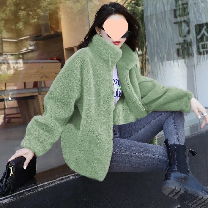 Picture of Women's Fashionable Coat Ins Winter fleece-lined Thickened Double-sided Fleece Vertical Collar Warm Sweater Women's Cardigan Zipper Fleece