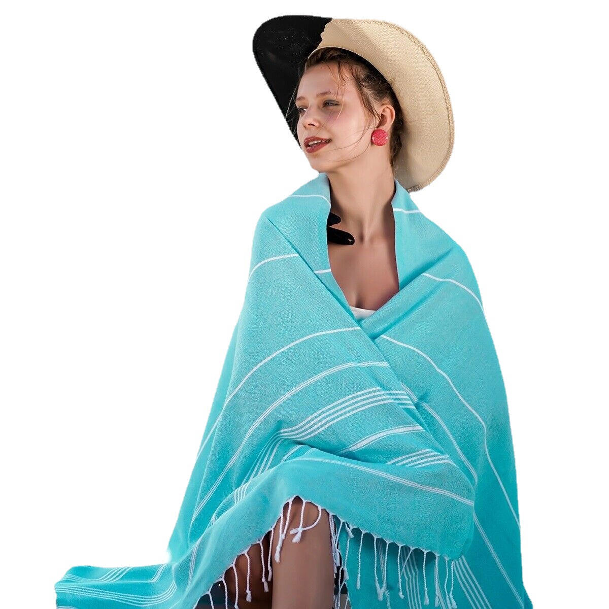 Picture of Turkey Beach Towel Turkey Towel Ears Tassel Beach Towel Striped Bath Towel Quick-Drying Customizable Embroidered