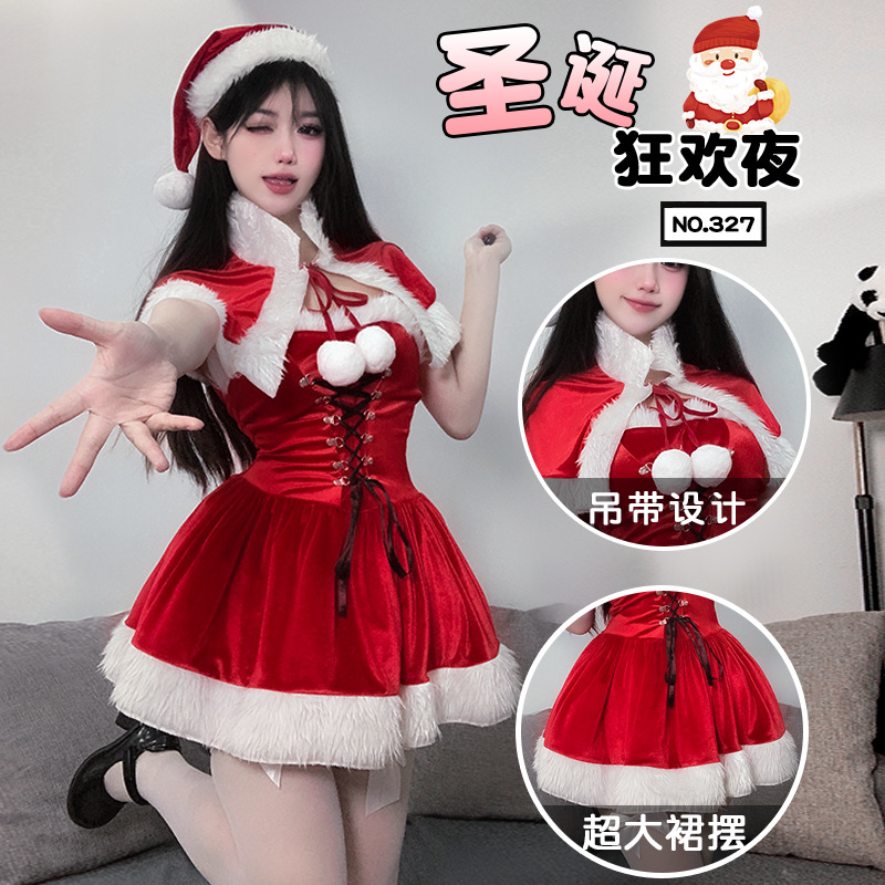 2024 Foreign Trade Cross-border Europe and America Sexy Christmas Dress Women's Autumn and Winter Warm suit dress Bunny Sling Shawl