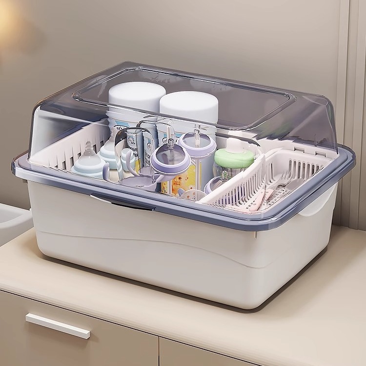 Baby Bottle Storage Box Baby Supplies Dust-proof Draining Rack with Lid Baby Tableware Toy Newborn Supplementary Food Storage Box