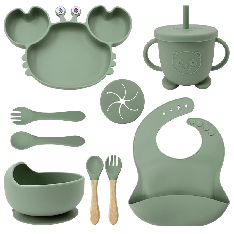 Picture of Baby silicone tableware crab plate suit food supplement bowl bib food grade tableware suit factory direct supply cross-border