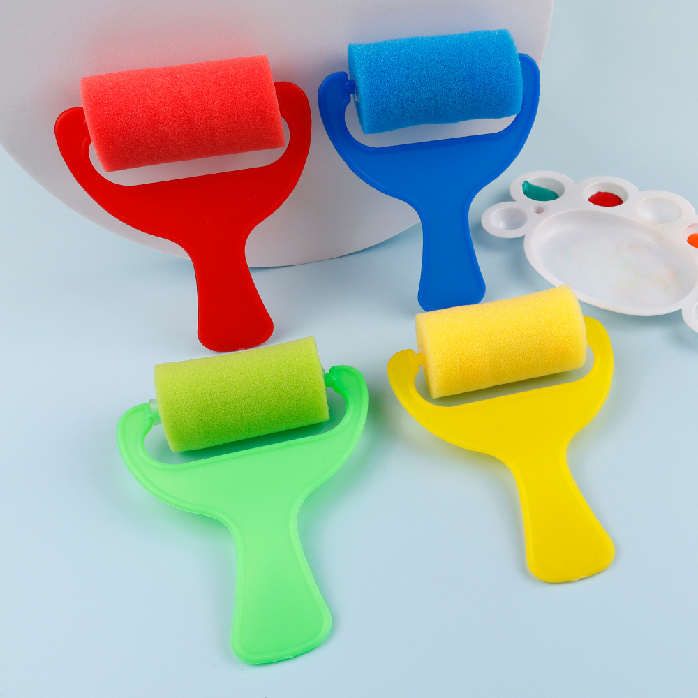 Amazon children's plastic widened handle sponge painting brush 4 color color roller DIY early education graffiti painting board brush