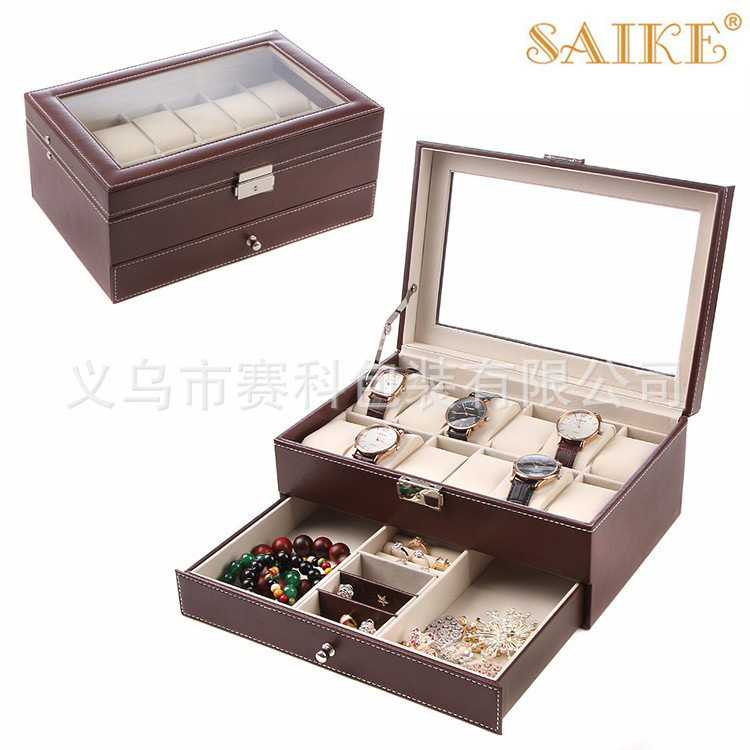 Picture of in stock wholesale double PU leather 12 bit watch jewelry storage box watch jewelry storage box watch box manufacturers