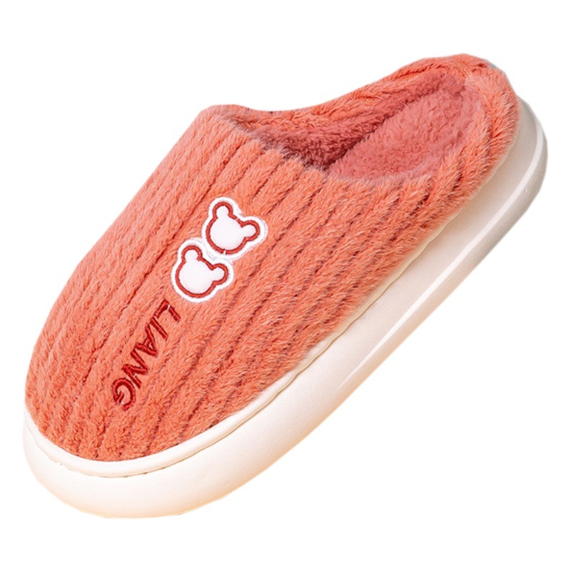 Cotton slippers women's autumn and winter warm couple thick bottom home indoor home mute non-slip thick plush slippers men