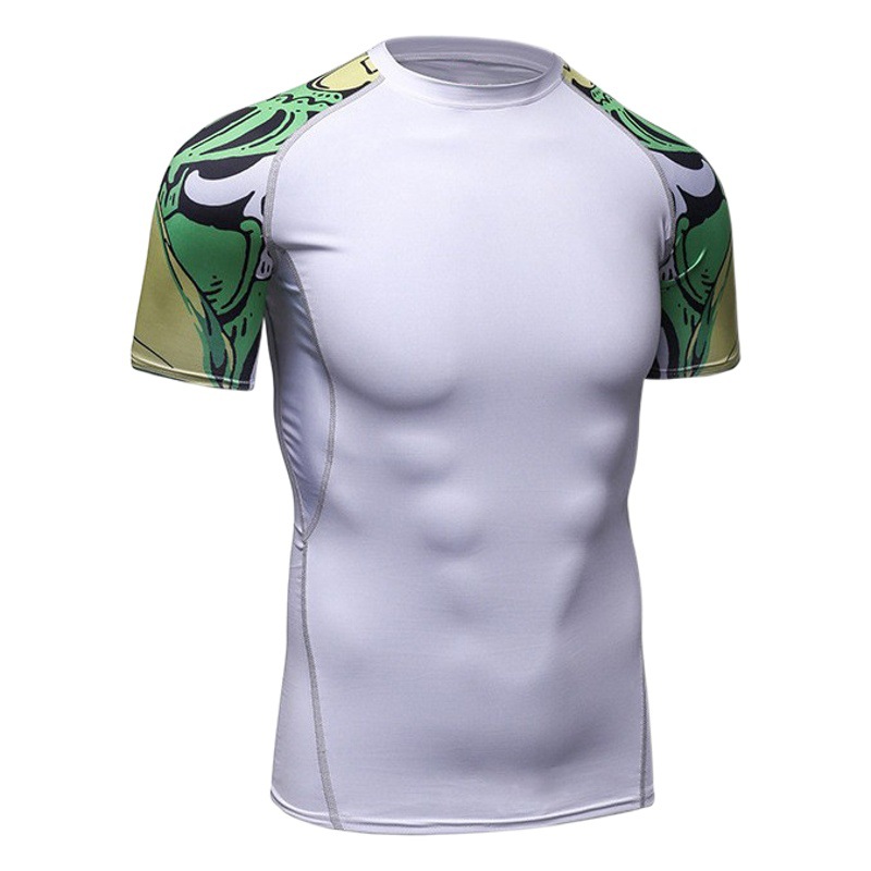 Factory wholesale men's T-shirt men's tight round neck wide shoulder short sleeve men's sports base tights A038
