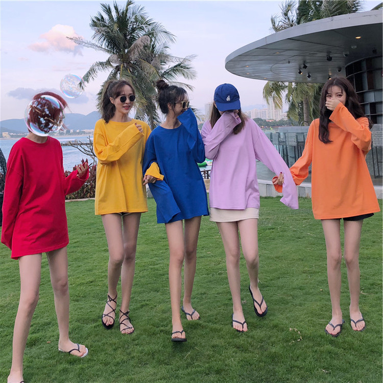 European and American Cross-Border Amazon Wish Independent Station Export Women's Clothing New Autum Pure Color Round Neck Bottoming Long-Sleeved T-Shirt