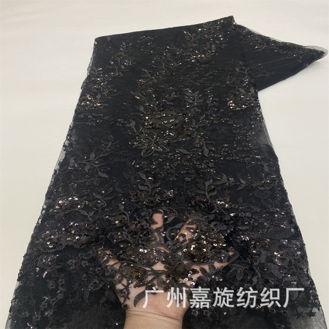 Picture of wine red sequins beads wedding dress fabric embroidered lace fashion stage clothing embroidered cloth sequins lace