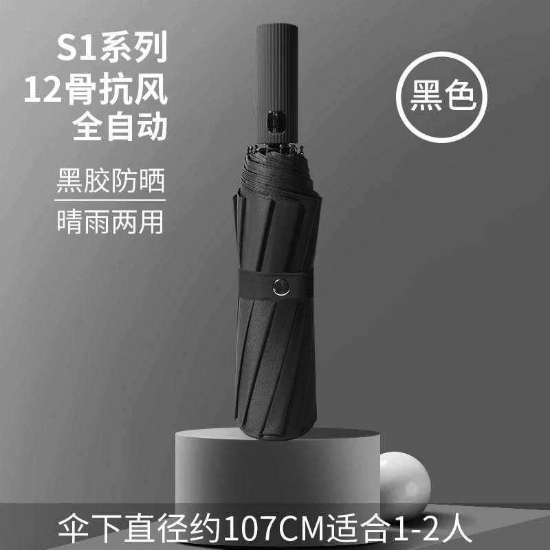 Picture of A large number of wholesale automatic rain umbrella double three folding black rubber sunscreen sunshade umbrella men and women sturdy umbrella large