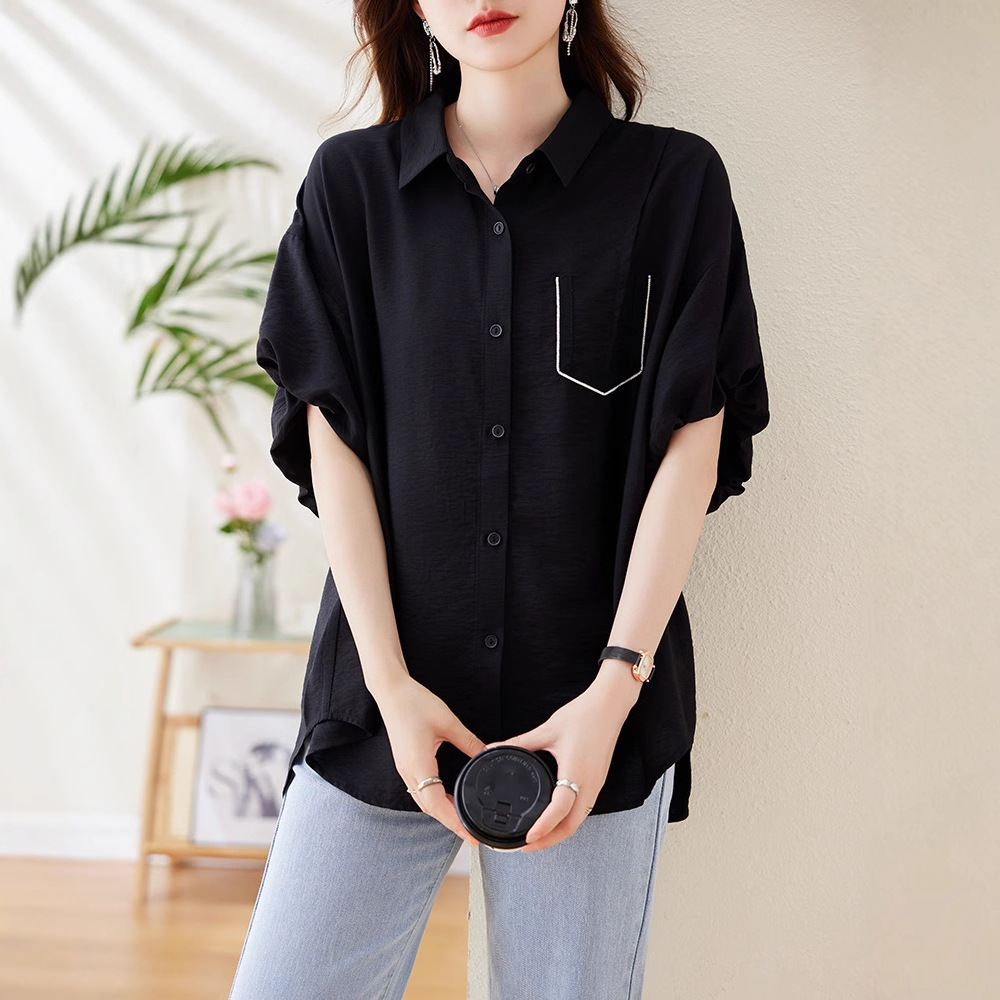 Real Shot Bubble Sleeve Short Sleeve Shirt Women's Summer 2025 New European Loose Small Shirt Fashionable Western Style Slimming Top