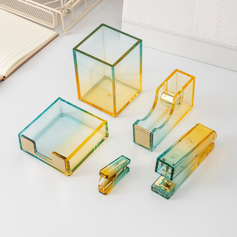 Mingqiang gradient acrylic office supplies acrylic stapler tape cutting base machine note box