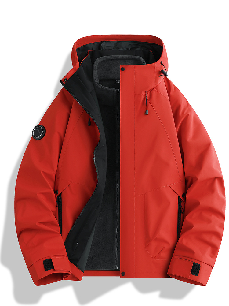 Dragon Fruit Color Jacket Women's Three-In-One Windproof and Waterproof Fleece Two-Piece Set Men's Cycling Travel Mountaineering Jacket