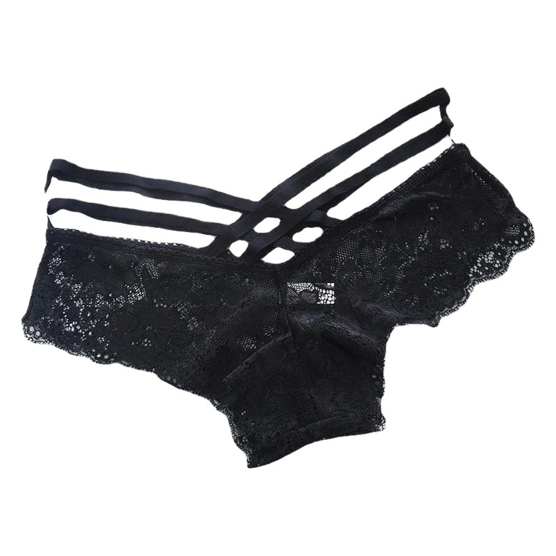 Women's Underwear Sexy Hollow-out Rose Jacquard Large Size Briefs Transparent Temptation Cross Strap Women's Underwear 8033