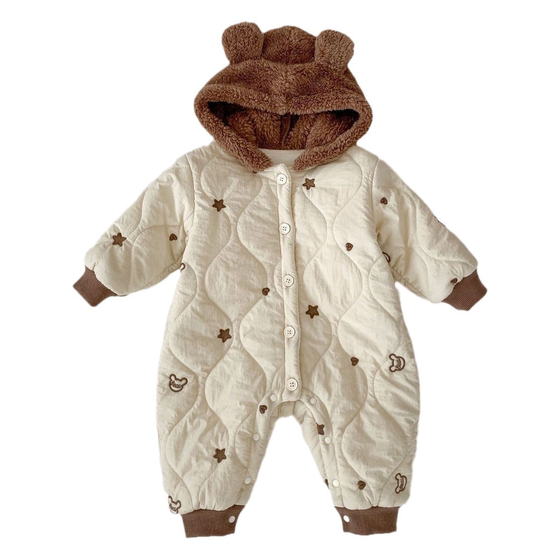 Korean style children's clothing baby autumn and winter clothing fleece-lined long-sleeved romper strap romper cute cute embroidered newborn romper